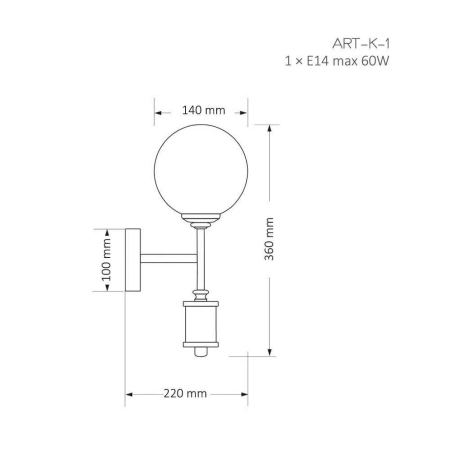 Kinkiet elegancki ARTU GLASS ART-K-1 (G) - Kutek Mood