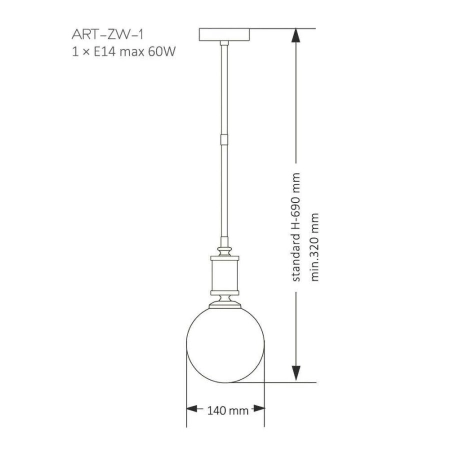 Lampa wisząca ARTU GLASS ART-ZW-1 (G) - Kutek Mood