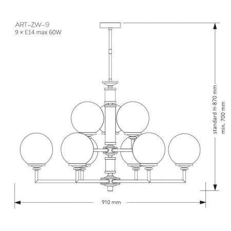 Żyrandol stylowy ARTU GLASS ART-ZW-9 (G) - Kutek Mood