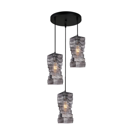 Lampa wisząca 3-punktowa czarna ze szklanymi kloszami PND-3219-3A-BK-SG z serii Altera - Lampy Italux