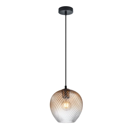 Lampa wisząca szklana bursztynowa z czarnym wykończeniem PND-3664-1-BRO-AMB z serii Alias - Lampy Italux