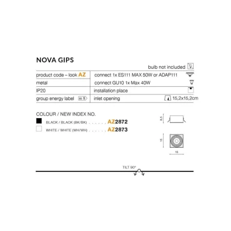 Oprawa do wbudowania NOVA czarna AZ2872 - Azzardo