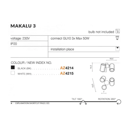 Lampa sufitowa Makalu 3 AZ4215 - Azzardo