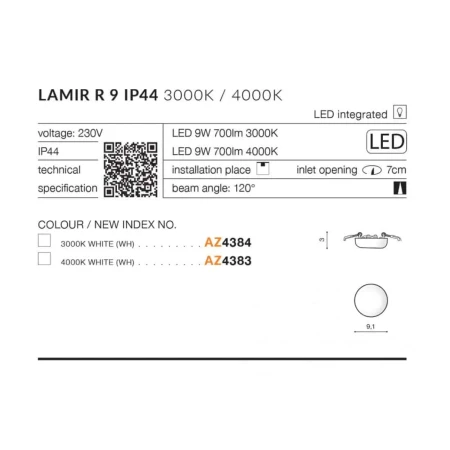 Lampa wpuszczana okrągła Lamir R 9 4000K AZ4383 - Azzardo