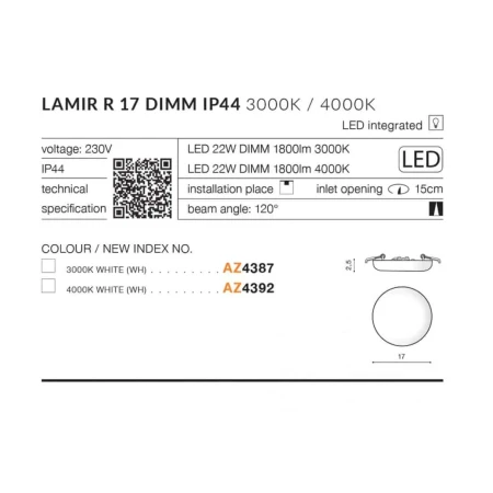 Lampa wpuszczana okrągła Lamir R 17 3000K DIMM AZ4387 - Azzardo