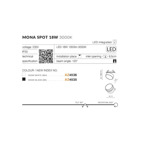 Oprawa do wbudowania Mona Spot 18W 3000K AZ4536 - Azzardo