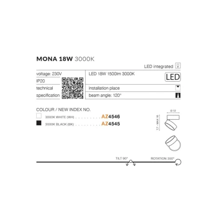 Oprawa sufitowa Mona 18W 3000K AZ4546 - Azzardo