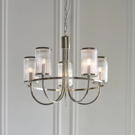 Lampa wisząca niklowana 5-punktowa z prążkowanym szkłem 100014 z serii Henbury - Endon Lighting