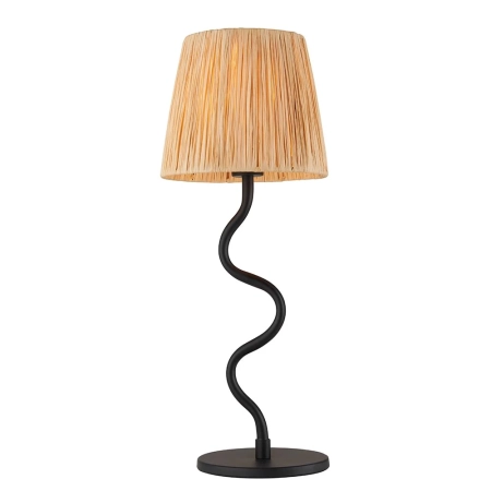 Lampa stołowa czarna metalowa z kloszem z rattanu 100958 z serii Wriggle - Endon Lighting