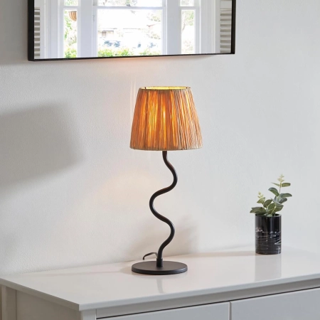 Lampa stołowa czarna metalowa z kloszem z rattanu 100958 z serii Wriggle - Endon Lighting