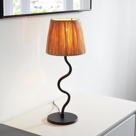 Lampa stołowa czarna metalowa z kloszem z rattanu 100958 z serii Wriggle - Endon Lighting