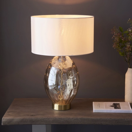 Lampa stołowa szklana szampańska z abażurem 101150 z serii ELIN DIMPLE - Endon Lighting