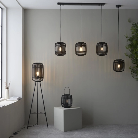 Lampa stołowa czarna drewniana ażurowa 101674 z serii Mathias - Endon Lighting