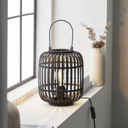 Lampa stołowa czarna drewniana ażurowa 101674 z serii Mathias - Endon Lighting