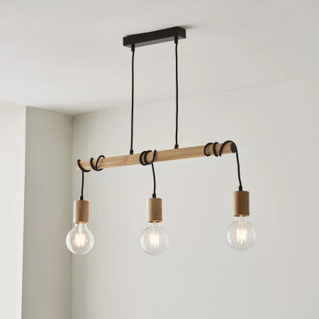 Lampa wisząca drewniana z czarnymi detalami 3-punktowa 101678 z serii Sven - Endon Lighting