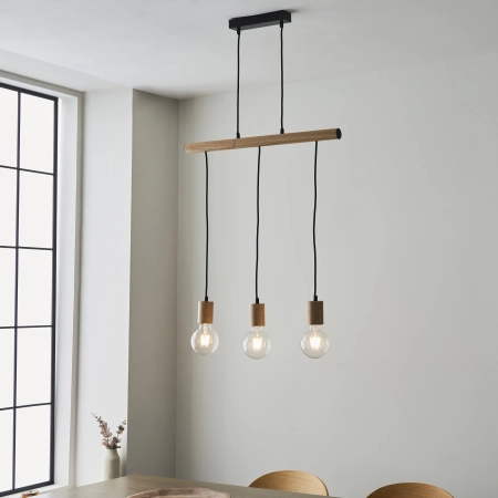 Lampa wisząca drewniana z czarnymi detalami 3-punktowa 101678 z serii Sven - Endon Lighting