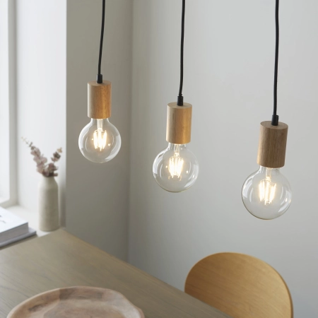 Lampa wisząca drewniana z czarnymi detalami 3-punktowa 101678 z serii Sven - Endon Lighting