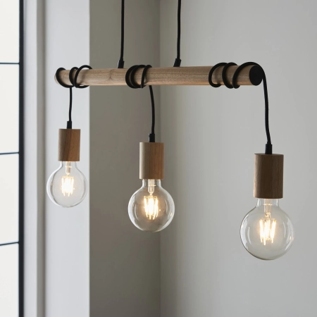 Lampa wisząca drewniana z czarnymi detalami 3-punktowa 101678 z serii Sven - Endon Lighting