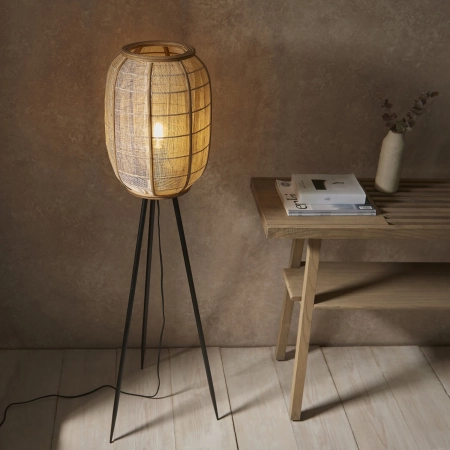 Lampa podłogowa czarna z drewnianym kloszem 132cm 101687 z serii Zaire - Endon Lighting