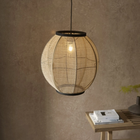 Lampa wisząca okrągła z drewna i tkaniny 47cm 101688 z serii Zaire - Endon Lighting