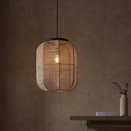 Lampa wisząca czarna z drewnem i ażurowym kloszem 101689 z serii Zaire - Endon Lighting