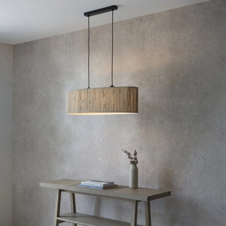 Lampa wisząca podłużna czarna z rattanowym kloszem 101692 z serii Longshore - Endon Lighting