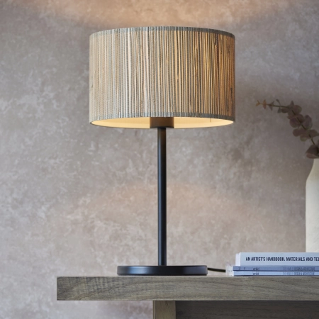 Lampa stołowa czarna z teksturowanym abażurem 101693 z serii Longshore - Endon Lighting