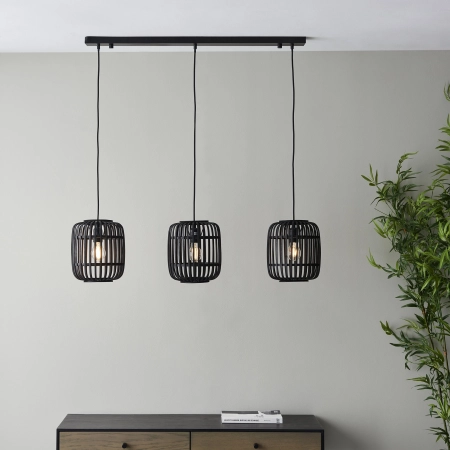 Lampa wisząca czarna metalowo-drewniana 3-punktowa 101698 z serii MATHIAS - Endon Lighting