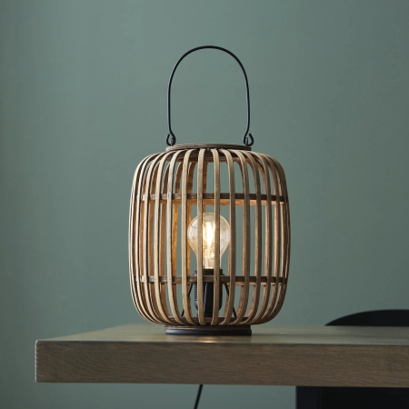 Lampa stołowa drewniana ażurowa z czarnym uchwytem 101773 z serii Mathias - Endon Lighting