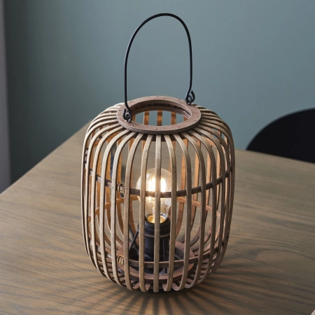 Lampa stołowa drewniana ażurowa z czarnym uchwytem 101773 z serii Mathias - Endon Lighting