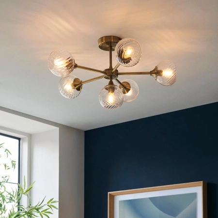 Lampa sufitowa mosiężna 6-punktowa ze szklanymi kloszami 103171 z serii Allegra - Endon Lighting