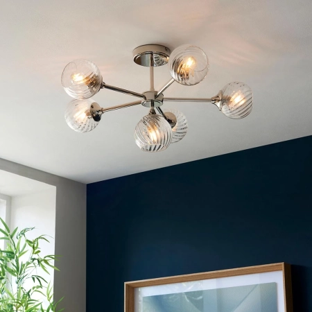 Lampa sufitowa niklowana 6-punktowa ze szklanymi kloszami 104050 z serii Allegra - Endon Lighting