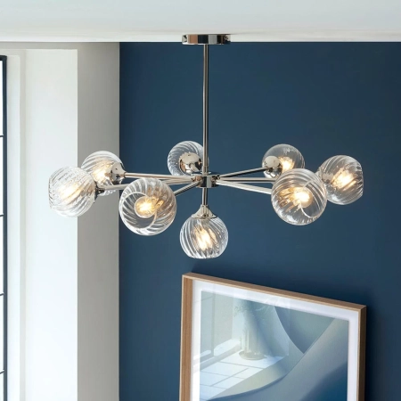 Lampa wisząca niklowa 8-punktowa ze szklanymi kloszami 104051 z serii Allegra - Endon Lighting