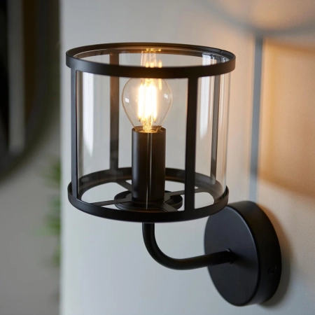 Kinkiet metalowy czarny ze szklanym kloszem 104193 z serii Hopton - Endon Lighting