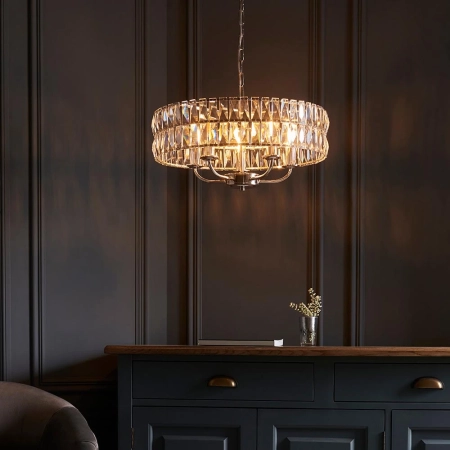 Lampa wisząca niklowa kryształowa 5-punktowa 104467 z serii Clifton - Endon Lighting