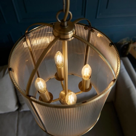 Lampa wisząca mosiężna szklana 4-punktowa 106711 z serii Lambeth Ribbed - Endon Lighting