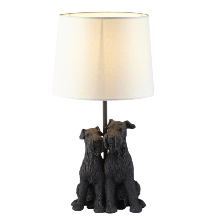 Lampa stołowa z figurką psów czarna z lnianym kloszem 106794 z serii WESTIE - Endon Lighting