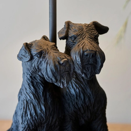 Lampa stołowa z figurką psów czarna z lnianym kloszem 106794 z serii WESTIE - Endon Lighting
