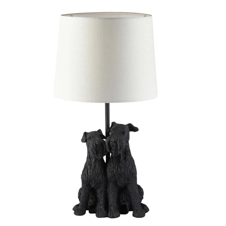 Lampa stołowa z figurką psów czarna z lnianym kloszem 106794 z serii WESTIE - Endon Lighting