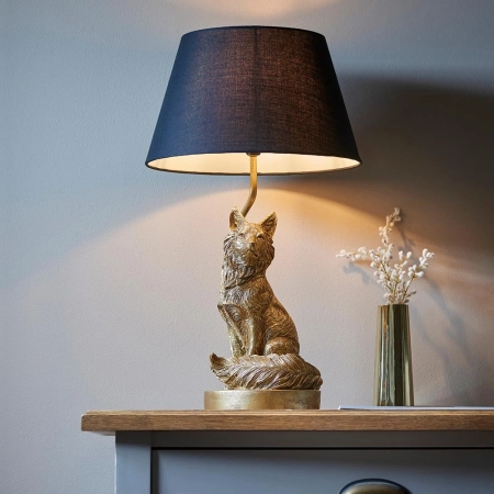 Lampa stołowa złota z figurką lisa i czarnym kloszem 106796 - Endon Lighting