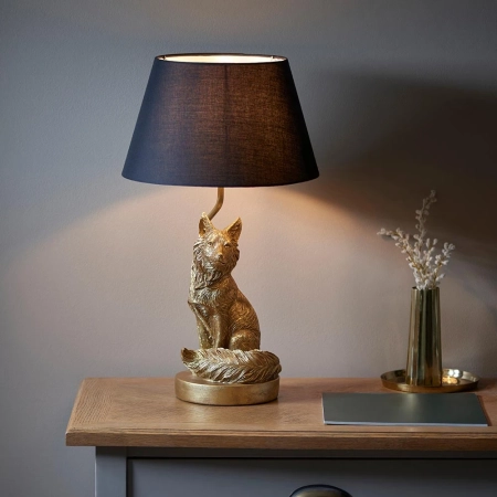 Lampa stołowa złota z figurką lisa i czarnym kloszem 106796 - Endon Lighting