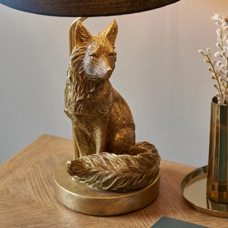 Lampa stołowa złota z figurką lisa i czarnym kloszem 106796 - Endon Lighting