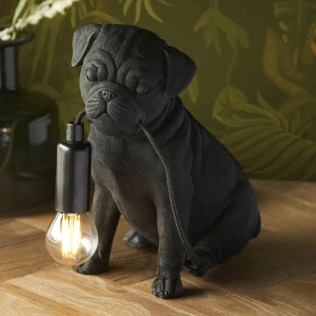 Lampa stołowa czarna z żywicy w kształcie mopsa 107325 z serii Pug Puppy - Endon Lighting