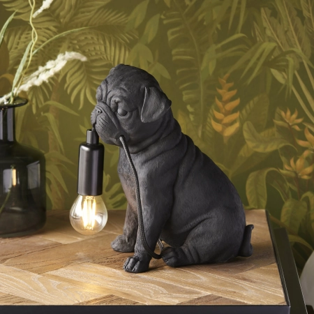 Lampa stołowa czarna z żywicy w kształcie mopsa 107325 z serii Pug Puppy - Endon Lighting