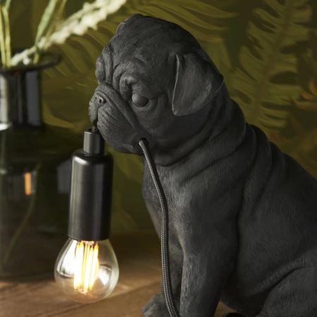 Lampa stołowa czarna z żywicy w kształcie mopsa 107325 z serii Pug Puppy - Endon Lighting