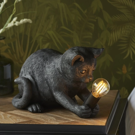 Lampa stołowa czarna w kształcie kota z żywicy 107390 z serii Kitten - Endon Lighting
