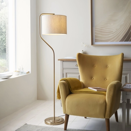 Lampa podłogowa mosiężna z lnianym abażurem 108022 z serii Clement - Endon Lighting