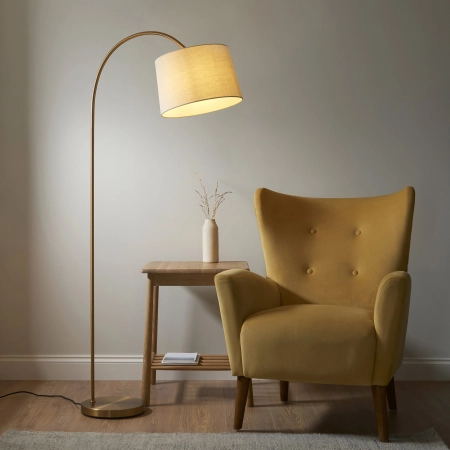 Lampa podłogowa mosiężna łukowa z abażurem 110645 z serii Carlson - Endon Lighting