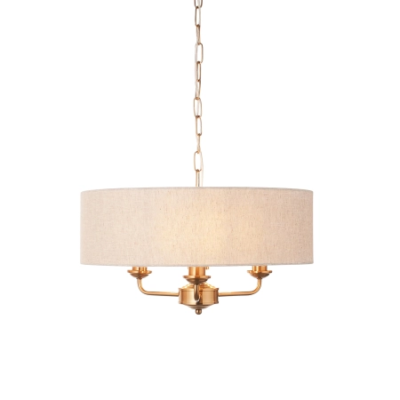 Lampa wisząca mosiężna z lnianym abażurem 3-punktowa 110723 z serii Highclere - Endon Lighting
