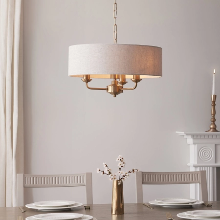 Lampa wisząca mosiężna z lnianym abażurem 3-punktowa 110723 z serii Highclere - Endon Lighting
